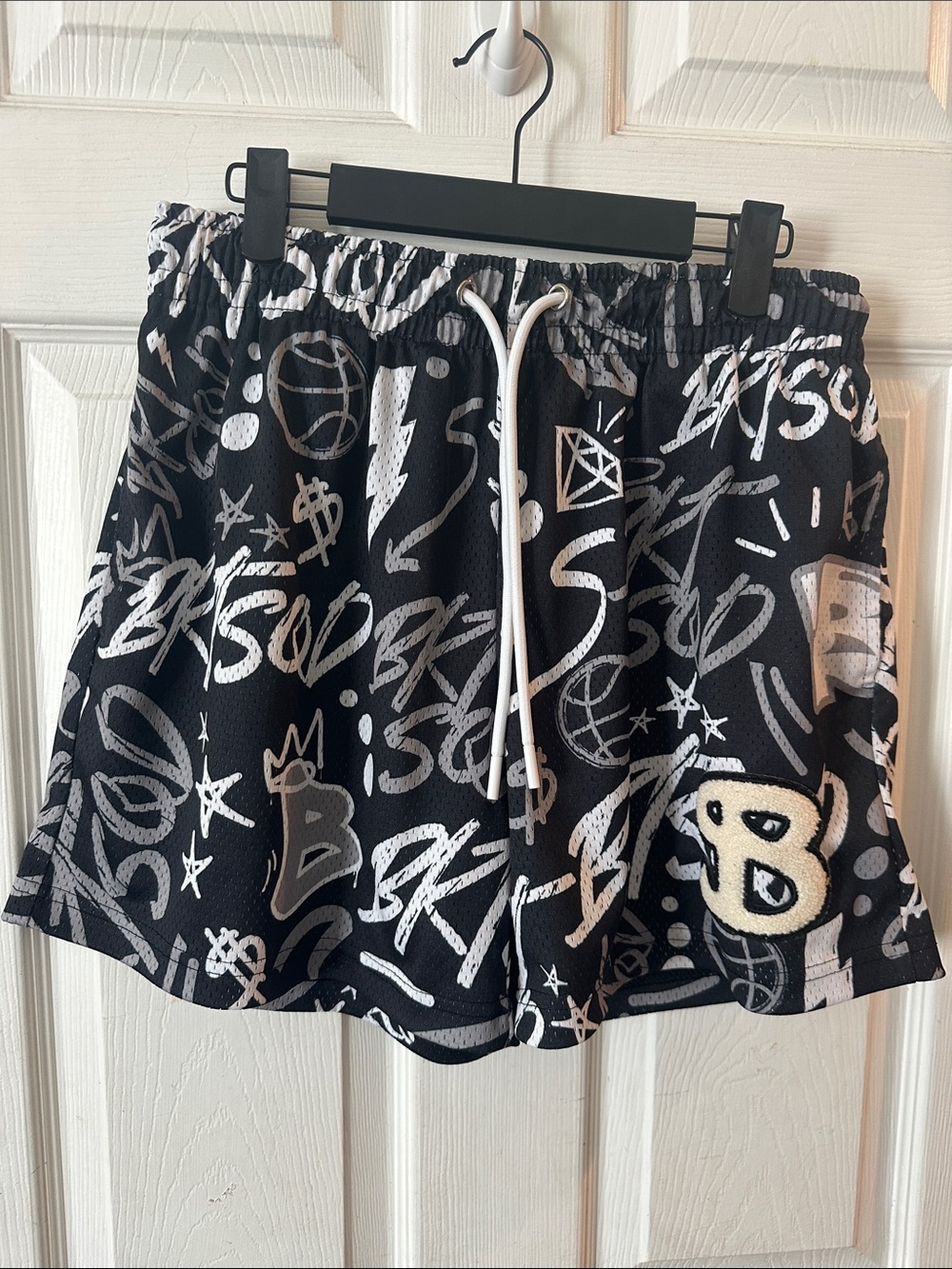 BKTSQD Black Graffiti Athletic Drawstring Shorts
